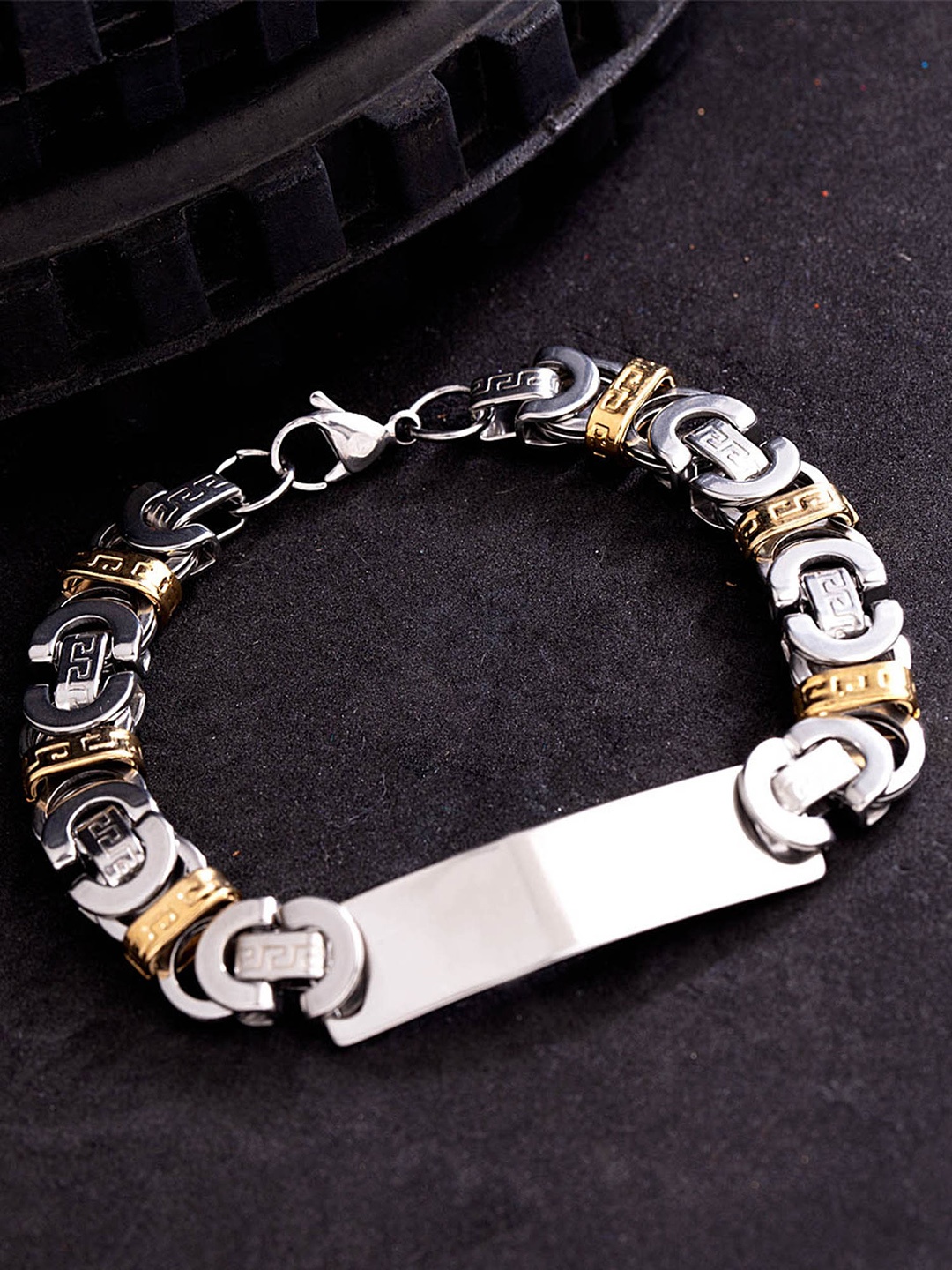 

Dare by Voylla Men Silver-Toned & Gold-Toned Silver-Plated Link Bracelet