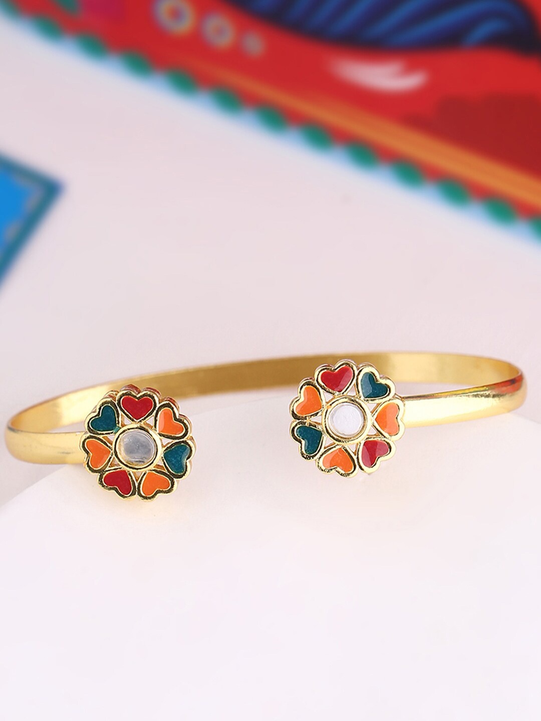 

Voylla Women Gold-Toned & Red Brass Gold-Plated Cuff Bracelet