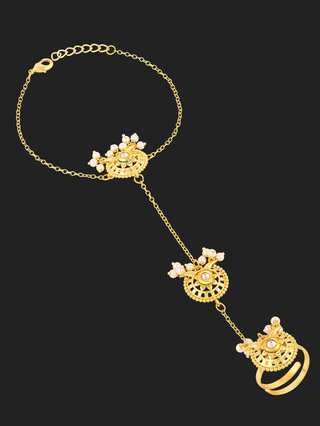 

Voylla Women Gold-Toned & White Brass Cubic Zirconia Gold-Plated Ring Bracelet