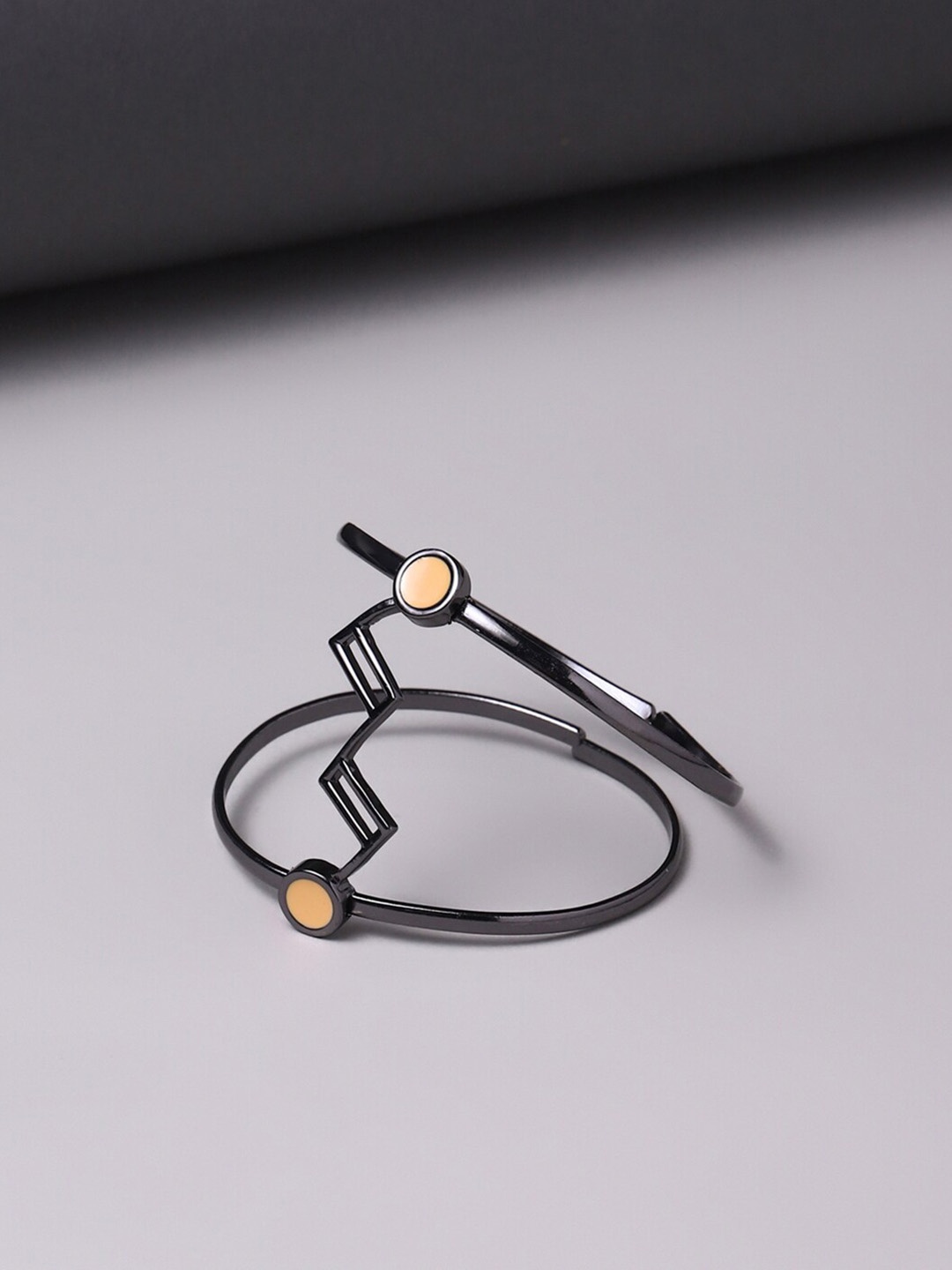 

Voylla Women Black & Brown Brass Rhodium-Plated Cuff Bracelet