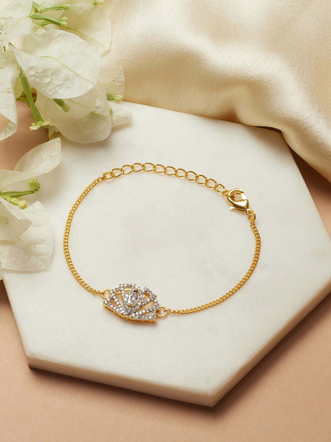 

Voylla Women Gold-Toned & White Brass American Diamond Gold-Plated Link Bracelet
