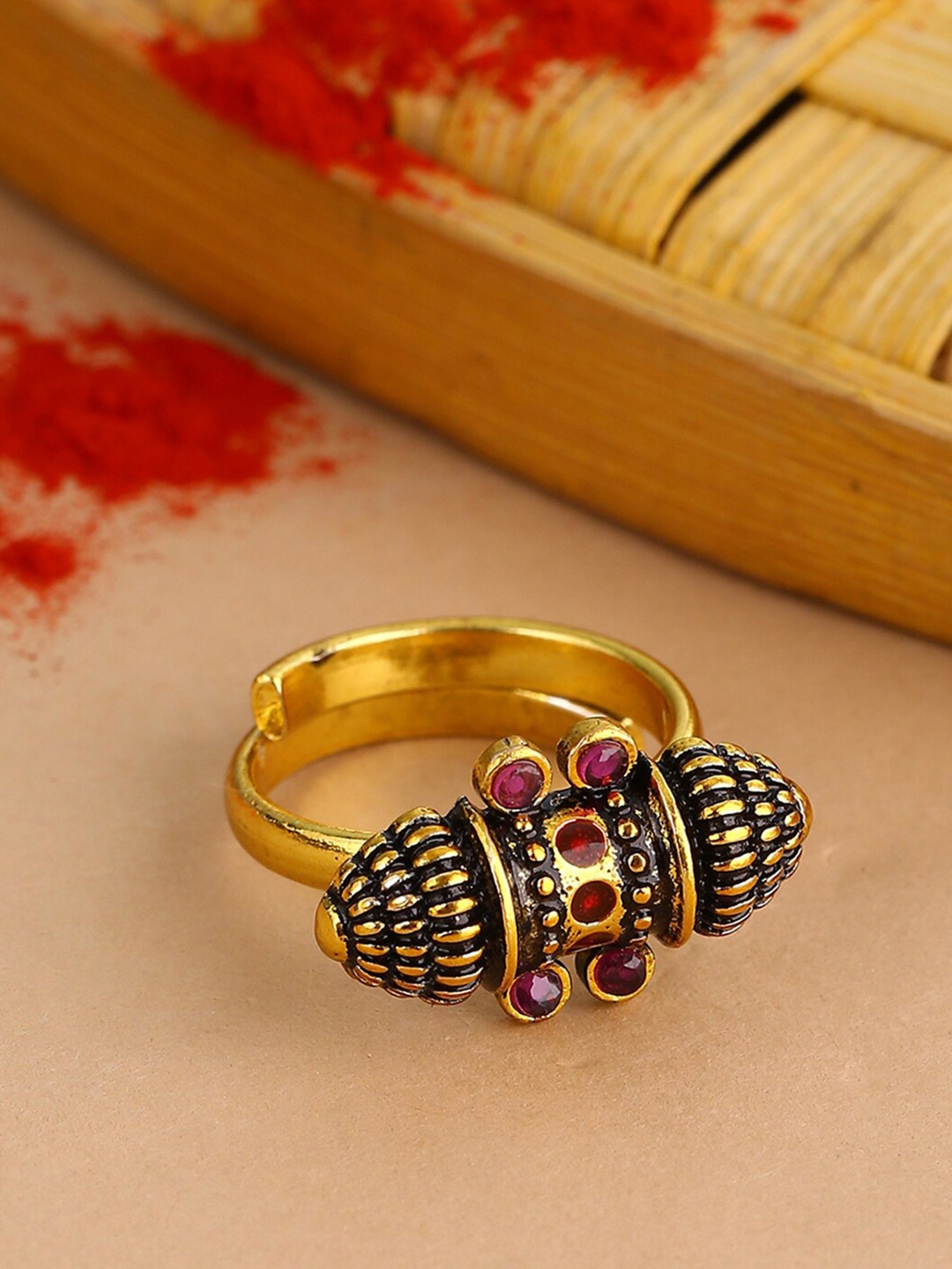 

Voylla Gold-Plated Temple Of Love Lightly Embellished Statement Ring