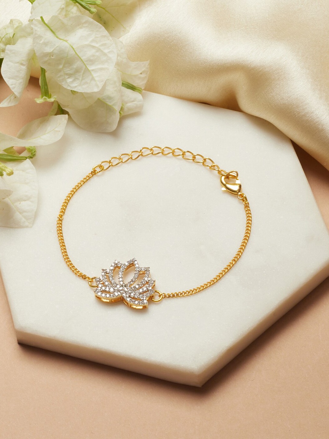 

Voylla Women Gold Shimmering Floret American Diamond CZ Silver Flower Bracelet