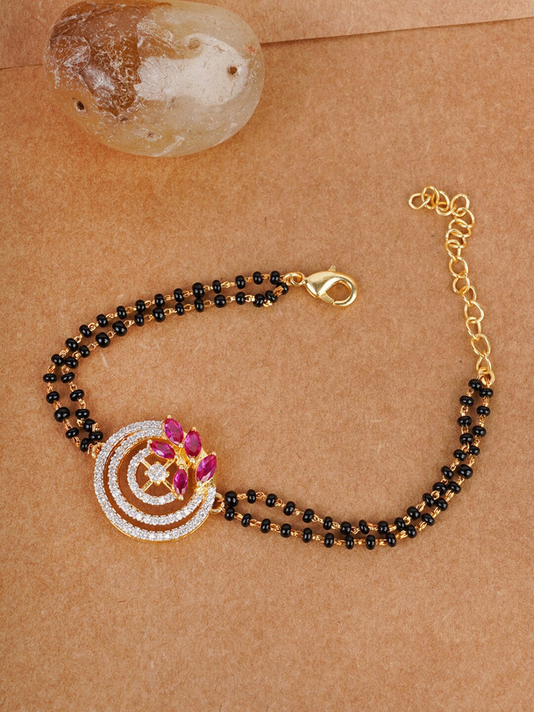 

Voylla Women Gold & Black American Diamond CZ Gold Plated Bracelet