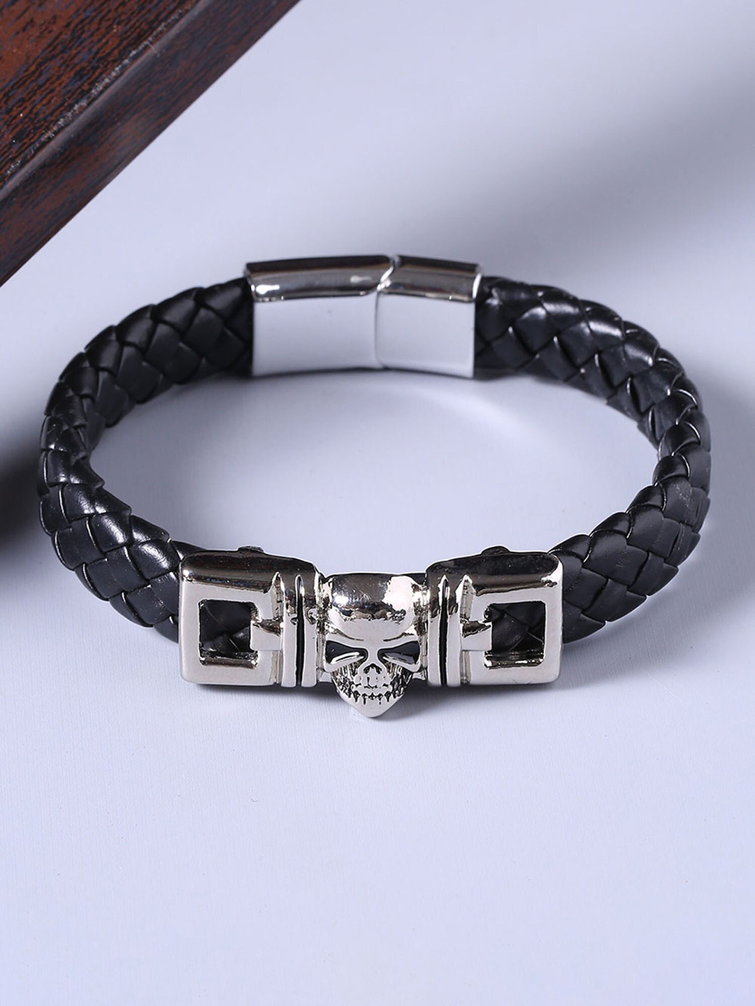 

Dare by Voylla Men Silver & Black Silver Plated Kada Bracelet