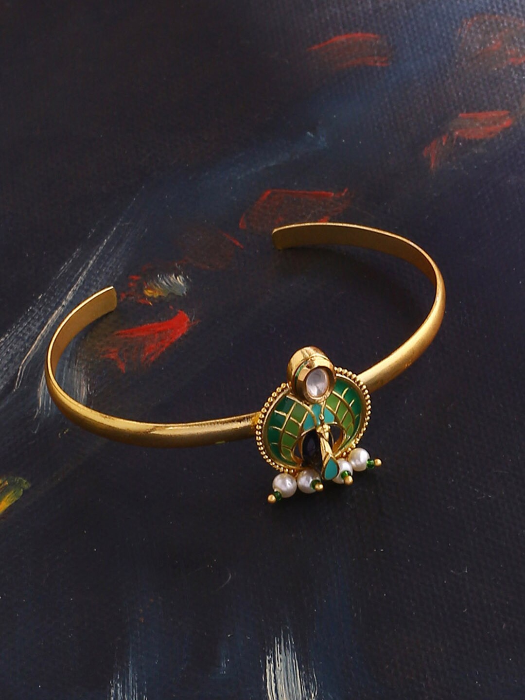 

Voylla Women Gold-Toned & Green Brass Gold-Plated Cuff Bracelet