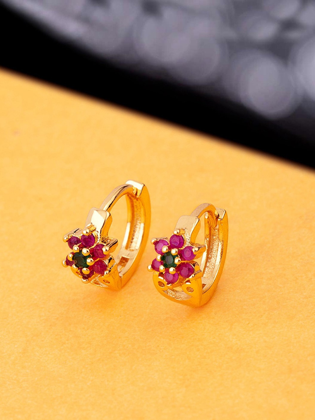 

Voylla Gold-Toned Contemporary CZ Tiny Flowers Earrings