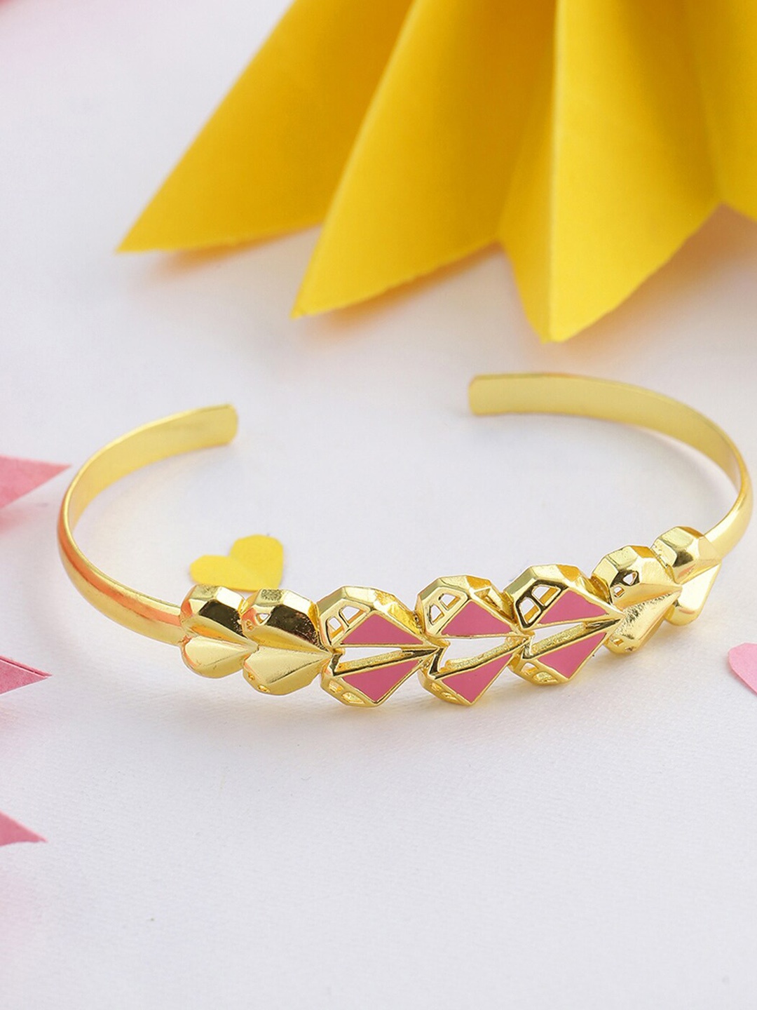 

Voylla Women Gold-Toned & Pink Brass Gold-Plated Cuff Bracelet