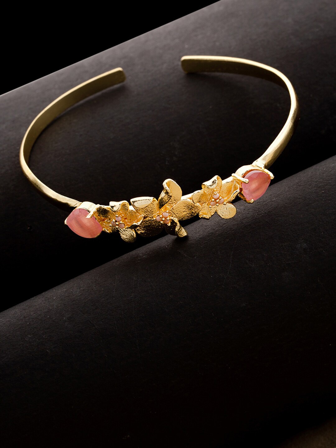 

Voylla Women Gold-Toned & Pink Brass Gold-Plated Cuff Bracelet