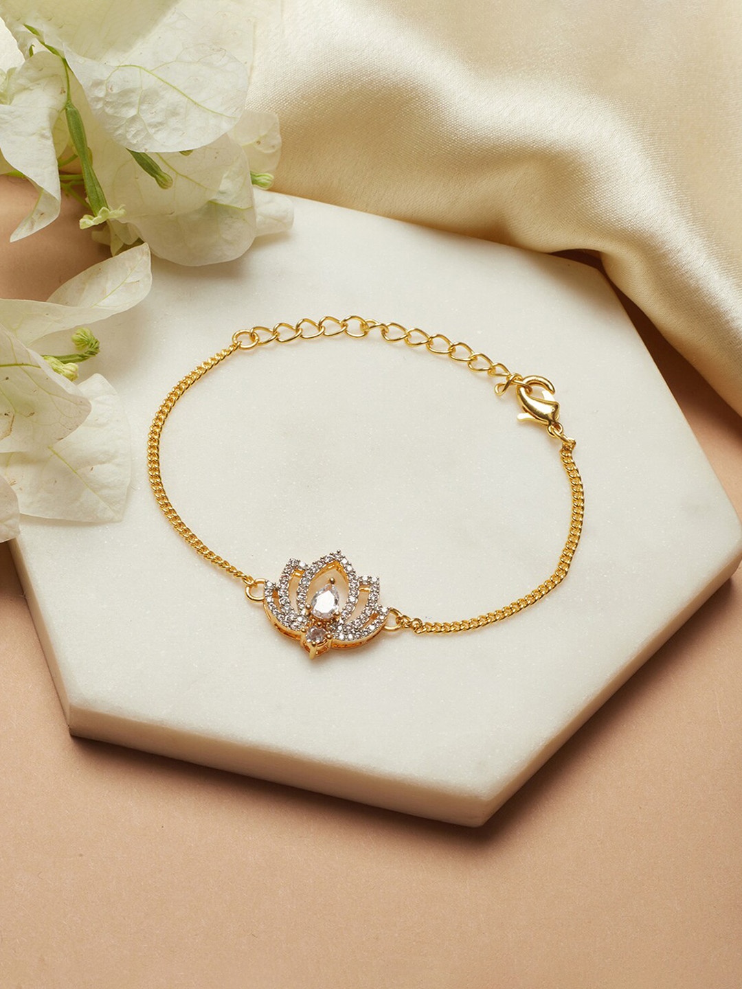 

Voylla Women Gold-Toned & White Brass American Diamond Gold-Plated Bracelet