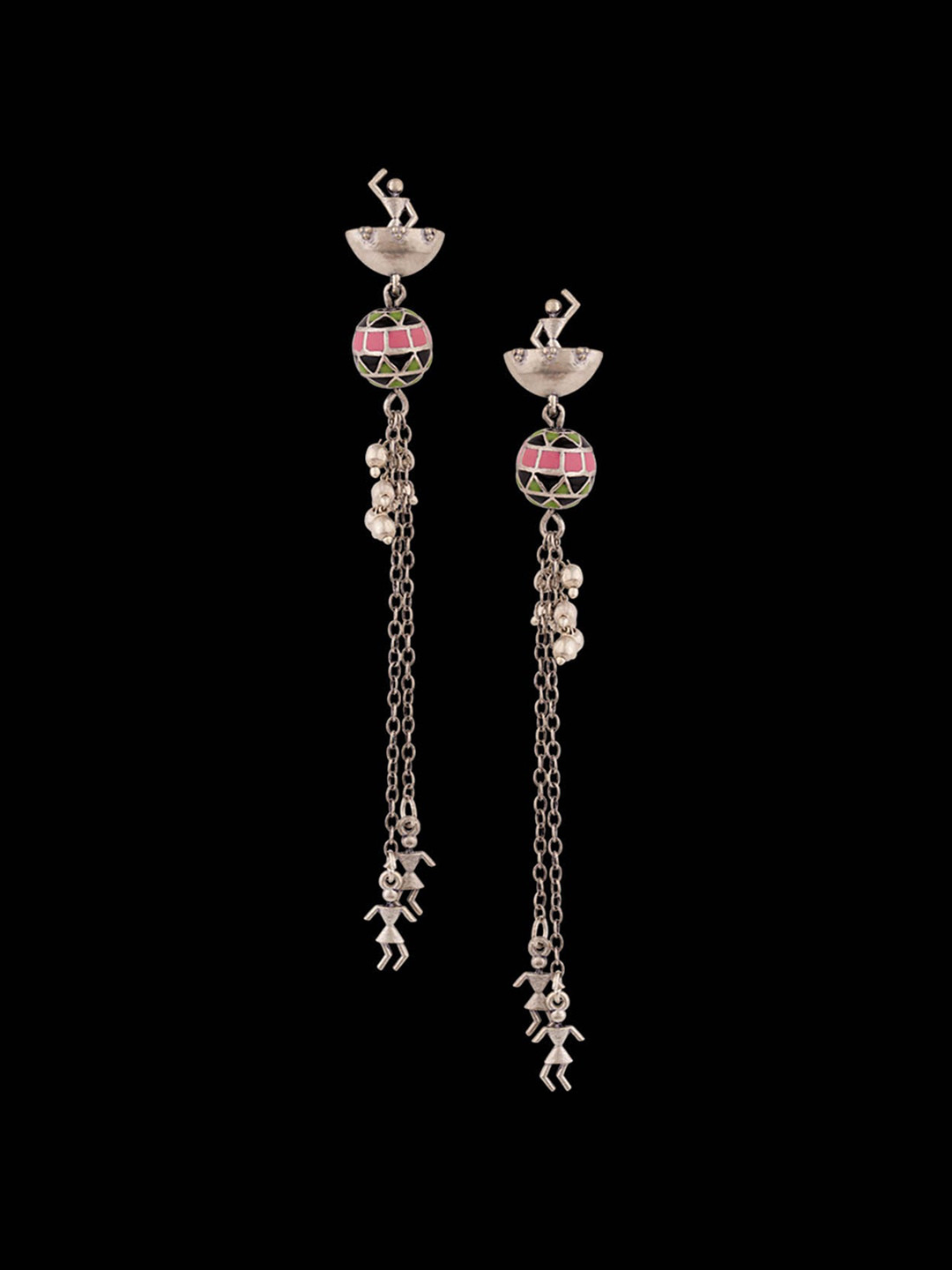 

Voylla Silver-Toned Contemporary Adorned Spin Tassels Drop Earrings
