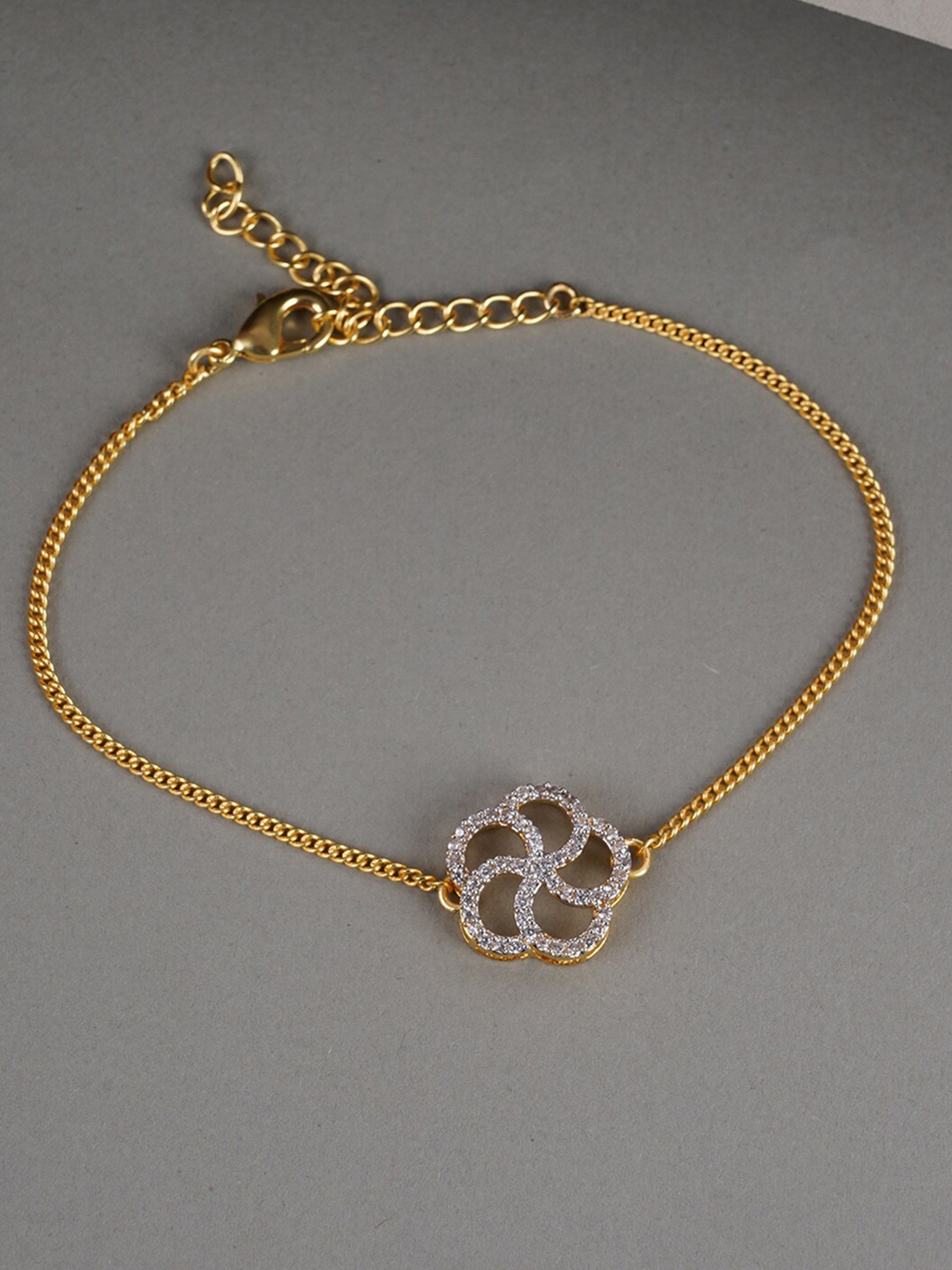 

Voylla Women Gold-Toned & White Brass American Diamond Gold-Plated Link Bracelet