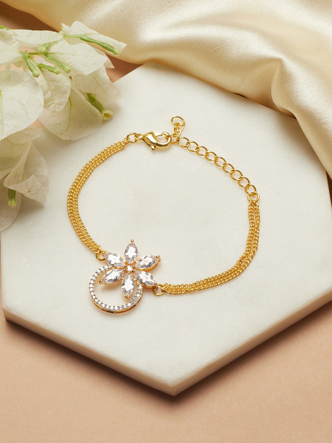 

Voylla Women Gold-Toned & White Brass Gold-Plated Link Bracelet