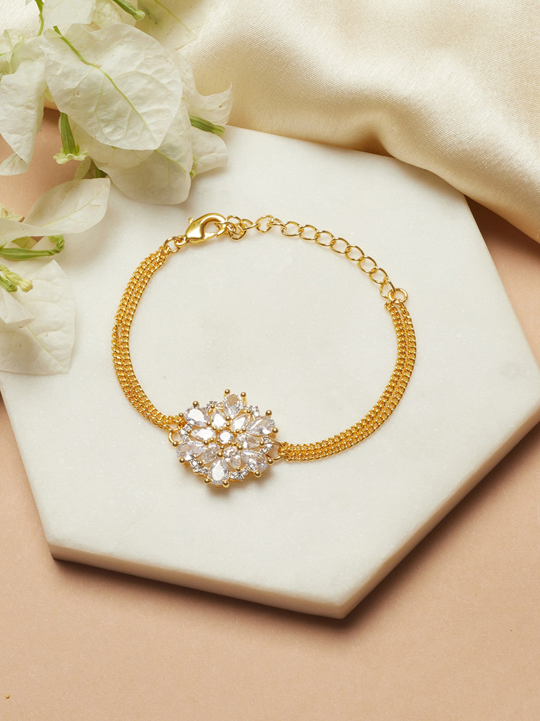 

Voylla Women Gold-Toned & White Brass Gold-Plated Link Bracelet