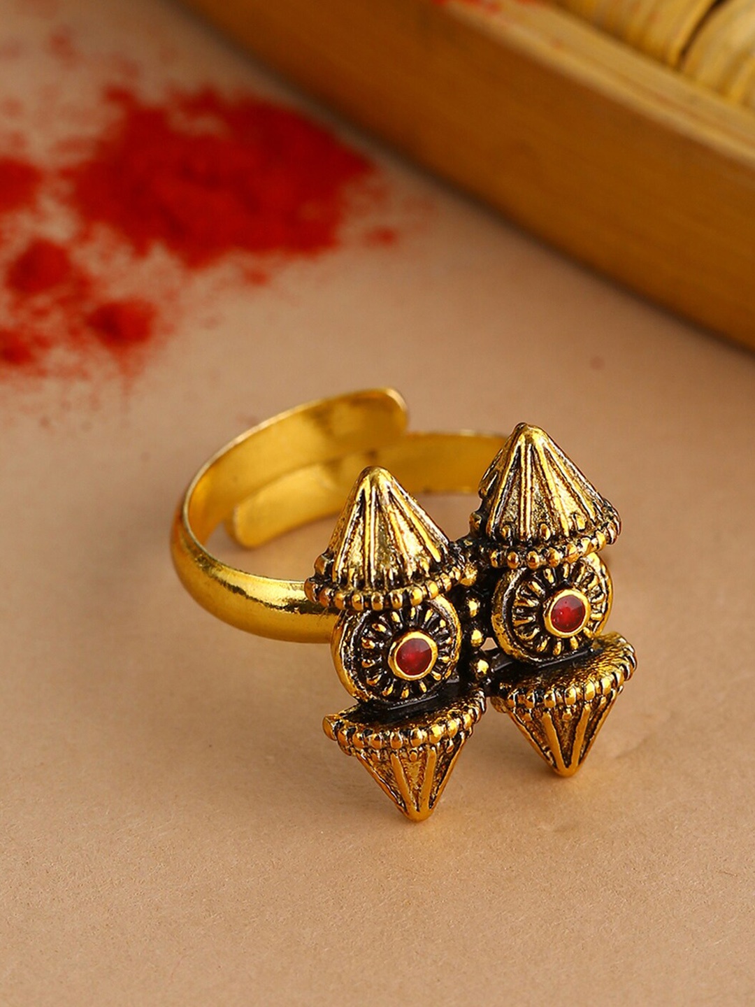 

Voylla Gold-Plated Tribal Motifs Adjustable Finger Ring