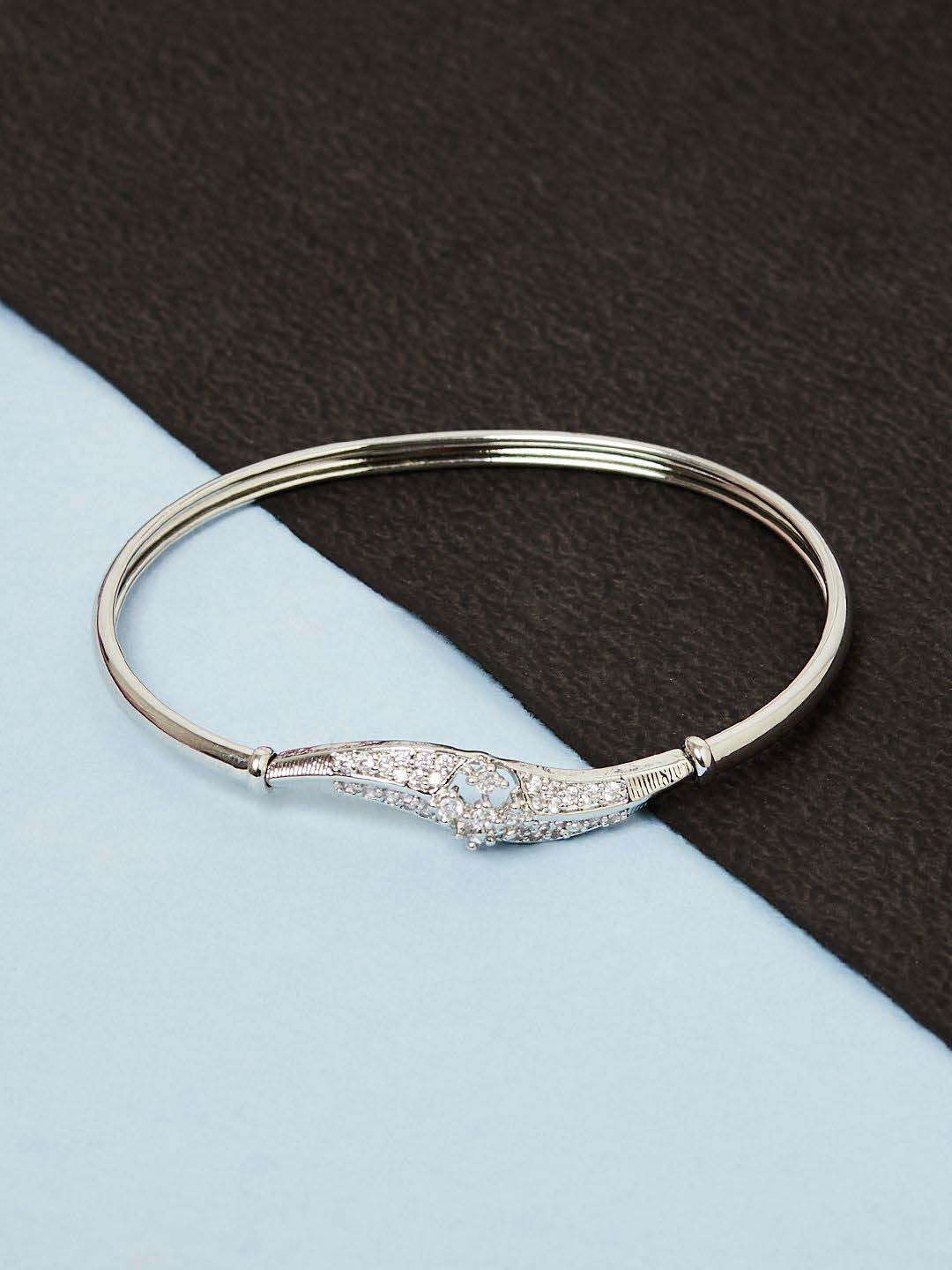 

Voylla Women Silver-Toned & White Brass Rhodium-Plated Cuff Bracelet