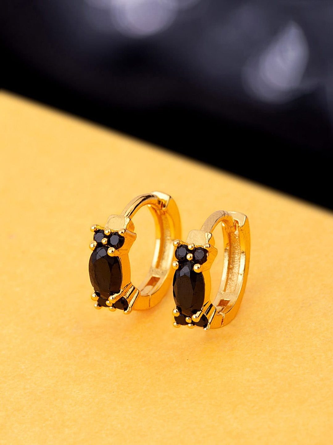 

Voylla Women Gold-Plated Black Contemporary Hoop Earrings