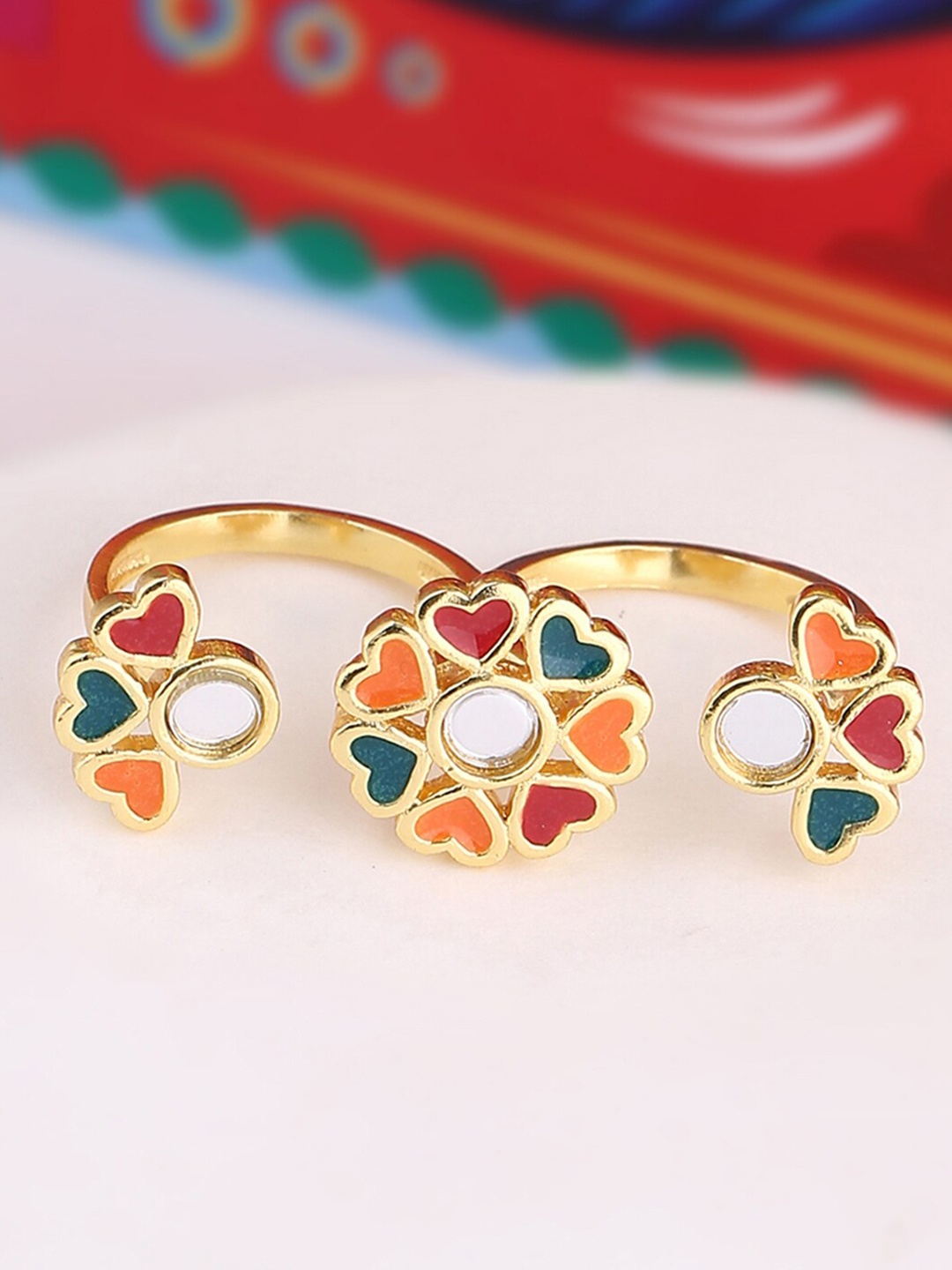 

Voylla Gold-Plated Gold-Toned Floral Dual Finger Ring