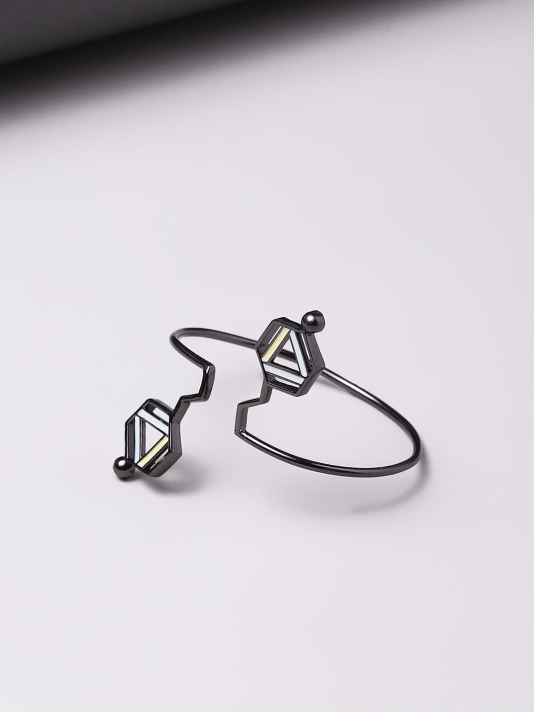 

Voylla Women Black Brass Rhodium-Plated Cuff Bracelet