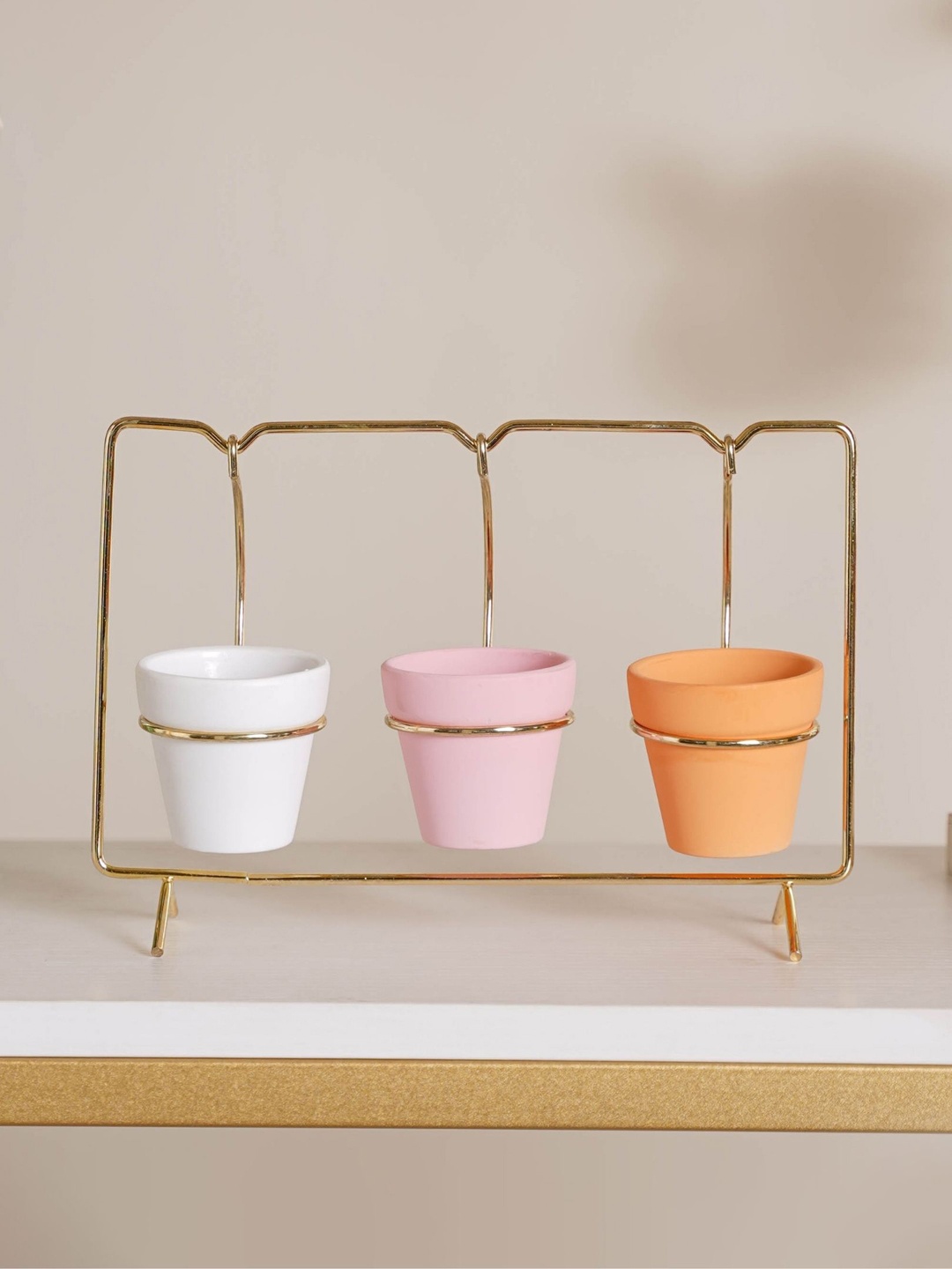 

Nestasia Mulricoloured Rectangular Ceramic and Metal Stand with 3 Planters, White