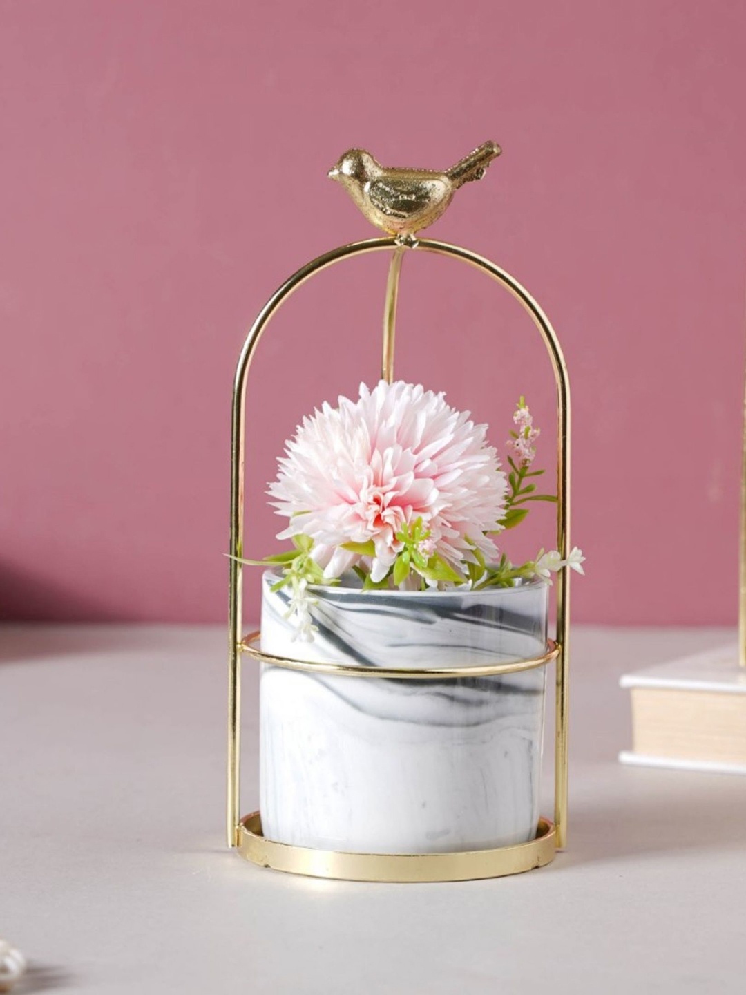 

Nestasia Gold-Toned White & Black Pattered Bird Planter