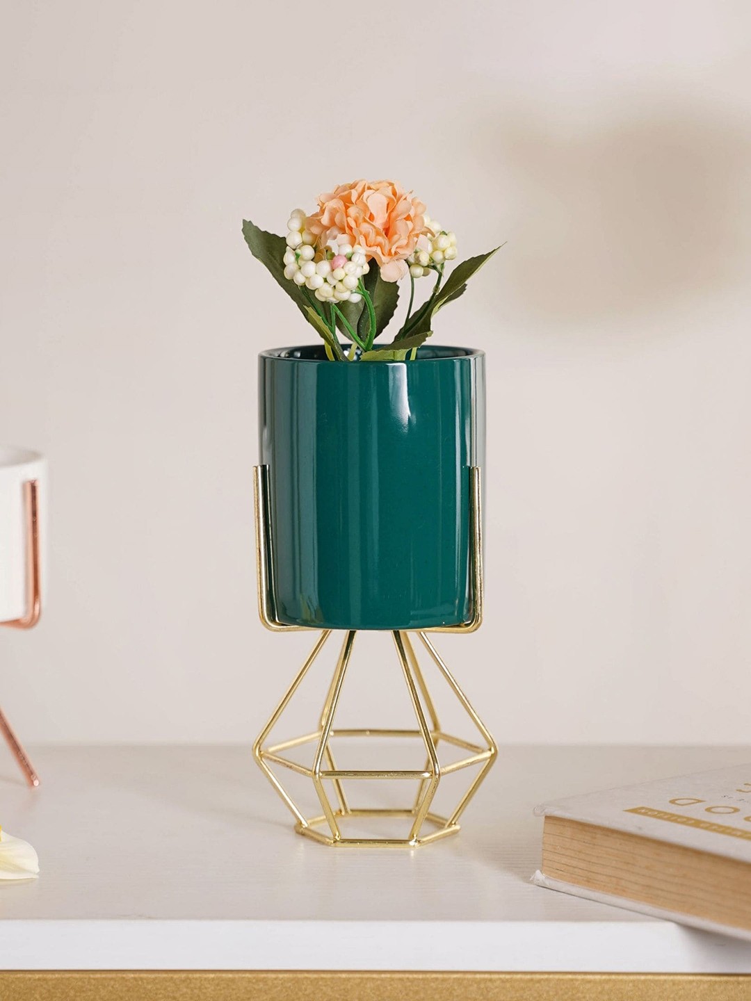 

Nestasia Green & Gold-Toned Solid Planter With Stand