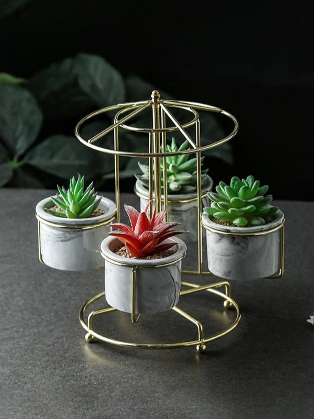 

Nestasia White & Gold-Colored Solid Marble Planters With Stand