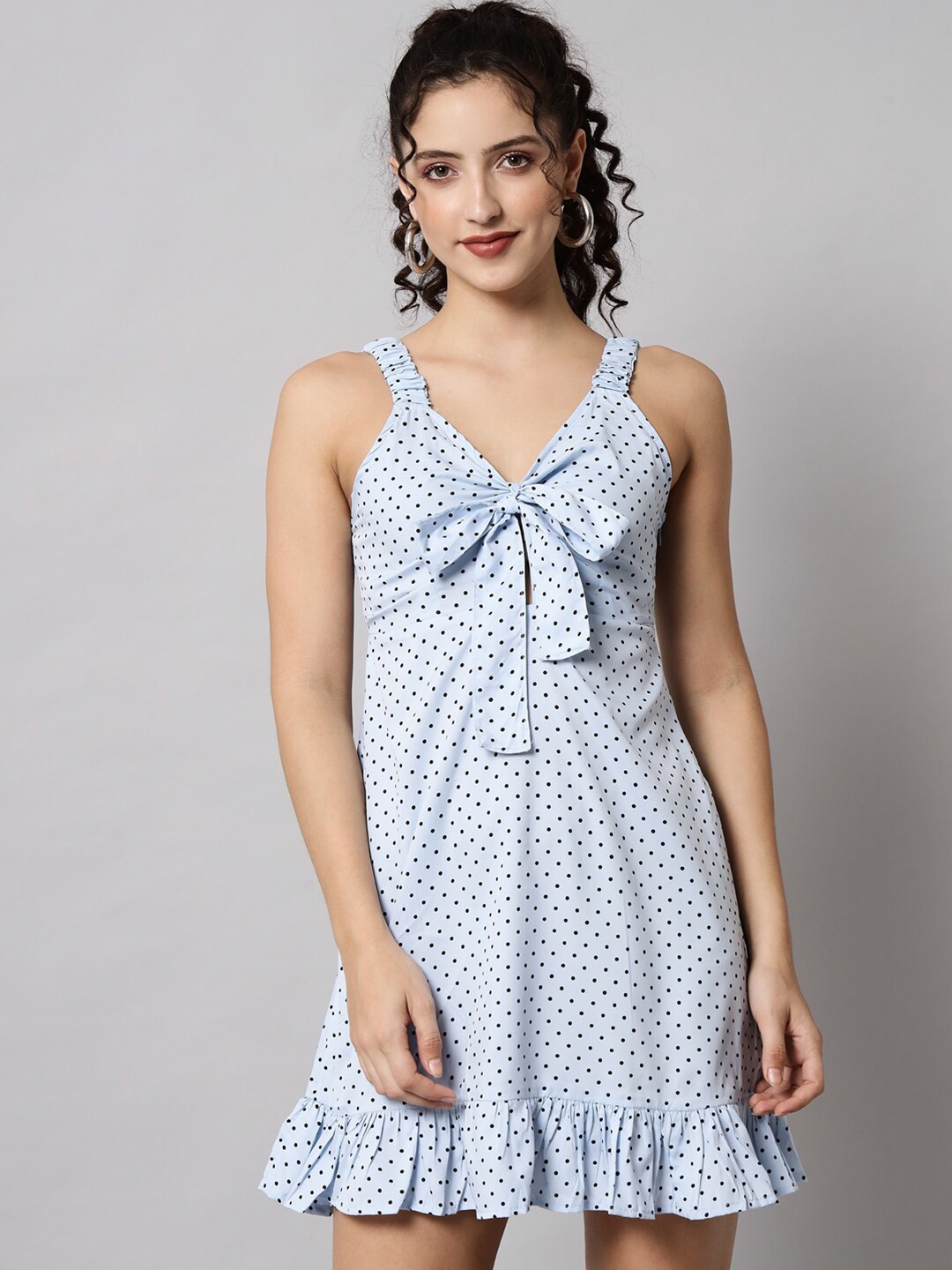 

emeros Blue Crepe A-Line Knot Dress