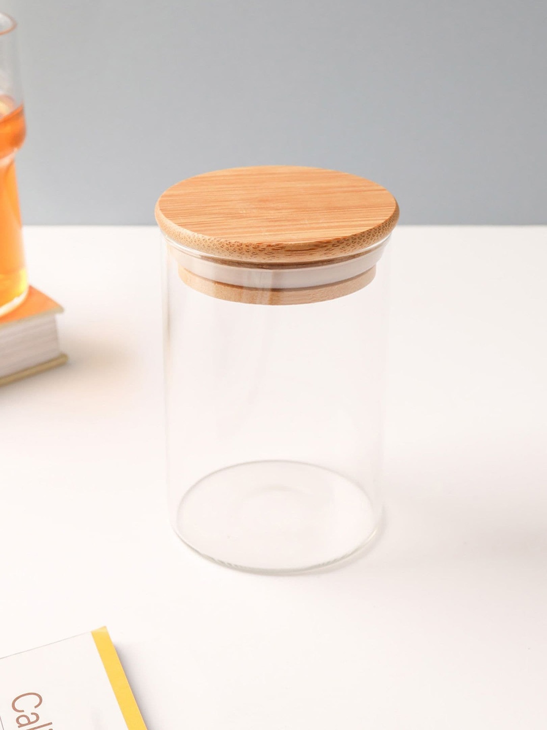 

Nestasia Transparent and Brown Storage Jar With Lid