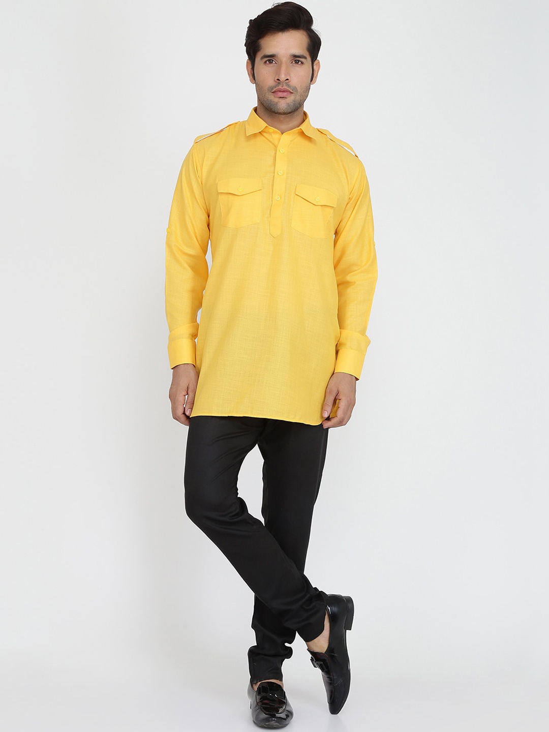 

ROYAL KURTA Men Yellow Pure Cotton Kurti with Pyjamas