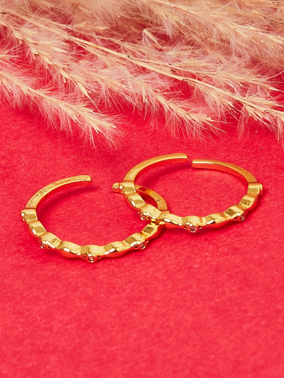 

Voylla Set Of 2 Gold-Plated White CZ Stone-Studded Adjustable Toe Rings