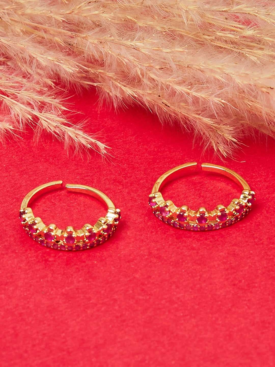 

Voylla Women Gold-Plated Pink Stone Studded Toe Rings