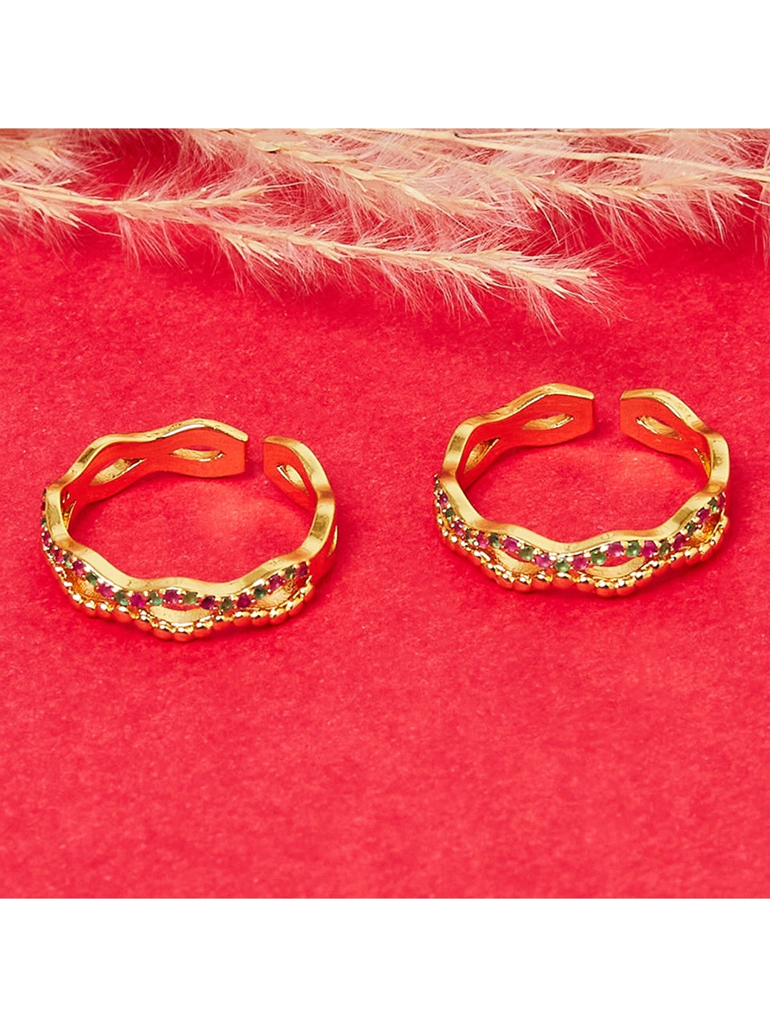 

Voylla Women Gold-Plated Red Toe Rings