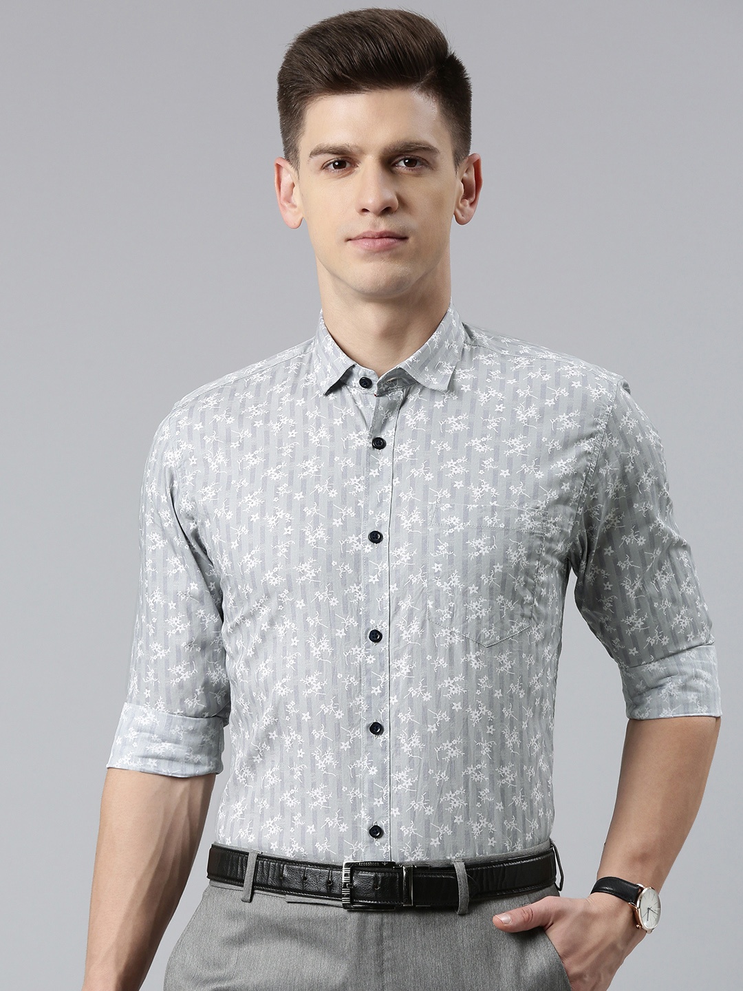 

5TH ANFOLD Men Slim Fit Floral Printed Formal Shirt, Grey