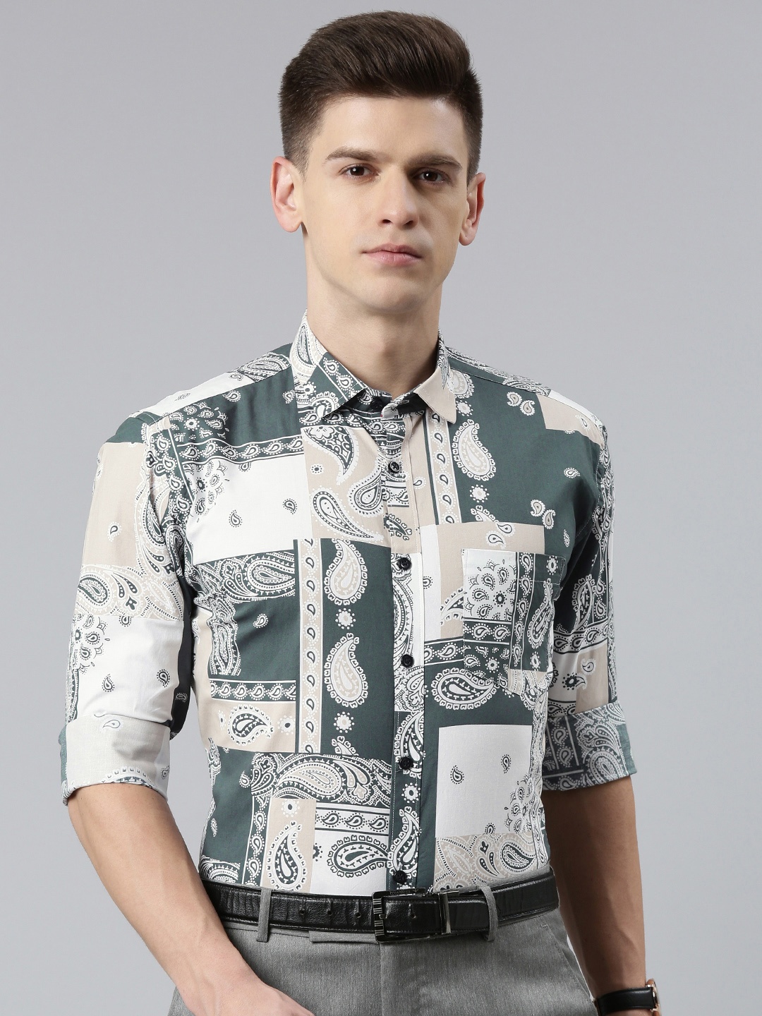 

5TH ANFOLD Men Slim Fit Floral Printed Formal Shirt, Green
