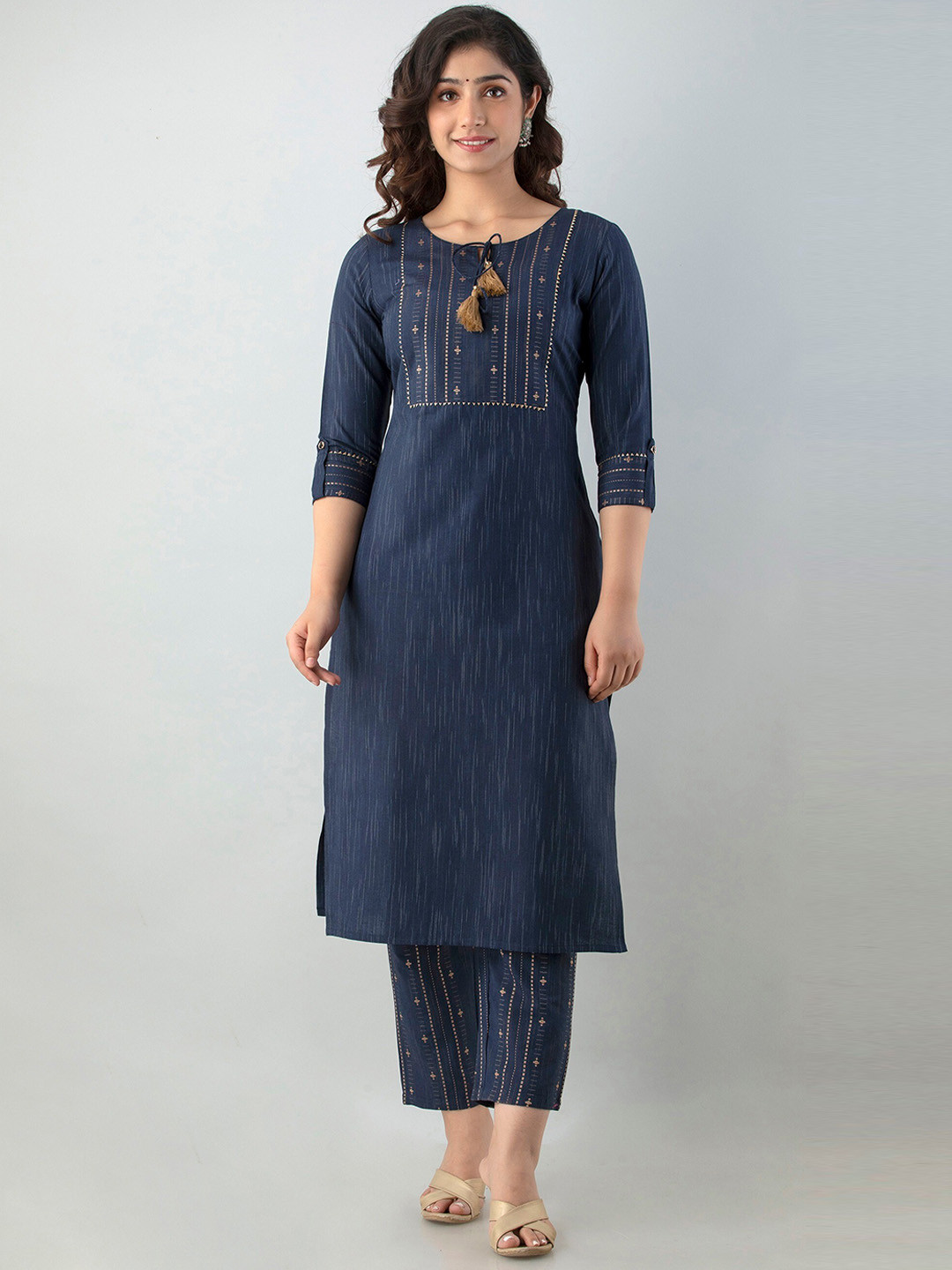 

Charu Women Blue Embroidered Kurta with Trousers & With Dupatta