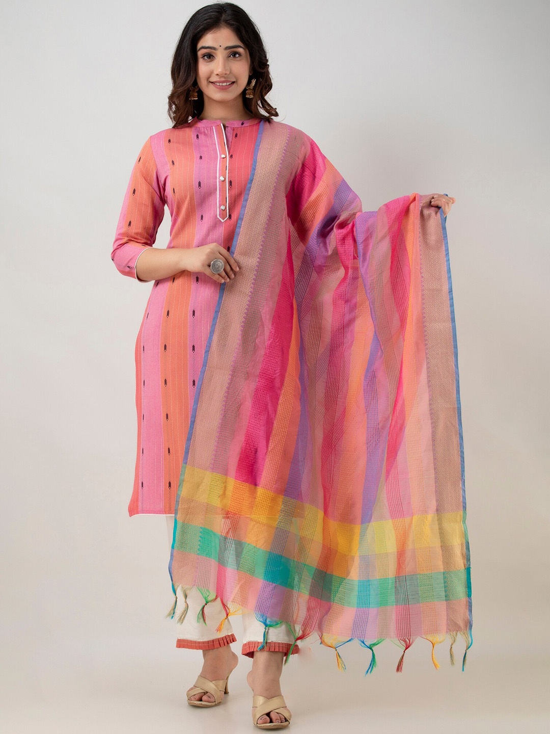 

Charu Women Pink Kurta with Trousers & With Dupatta