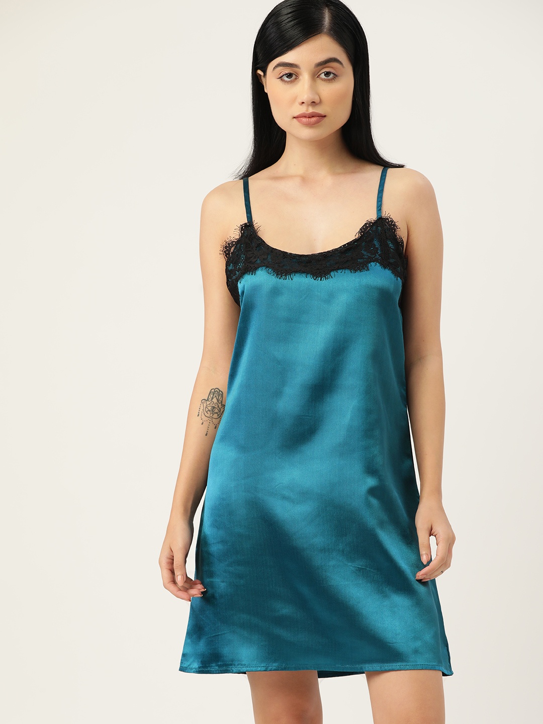 

ETC Teal & Black Satin Baby Doll