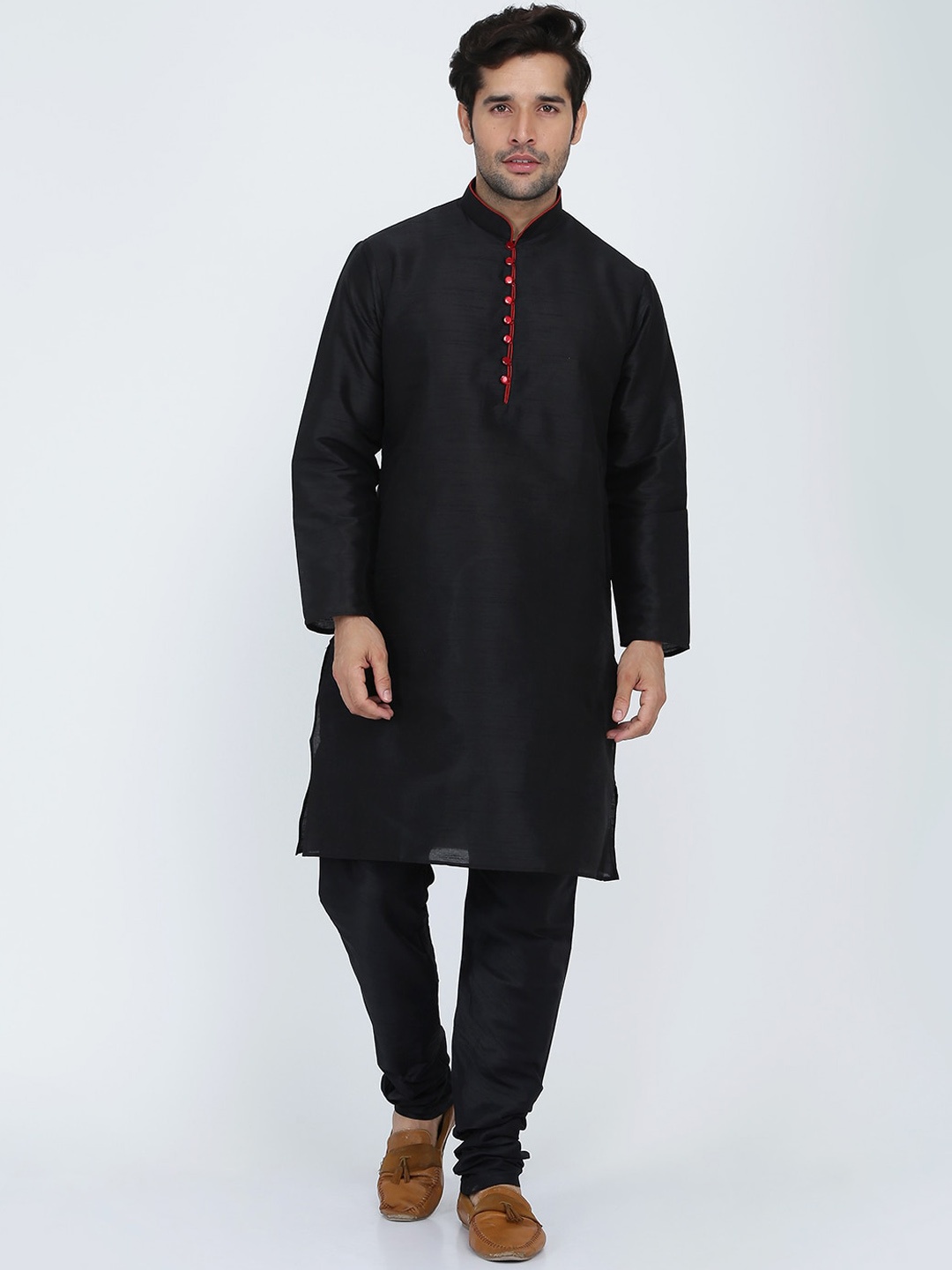 

ROYAL KURTA Men Black Silk Blend Loop Button Kurta