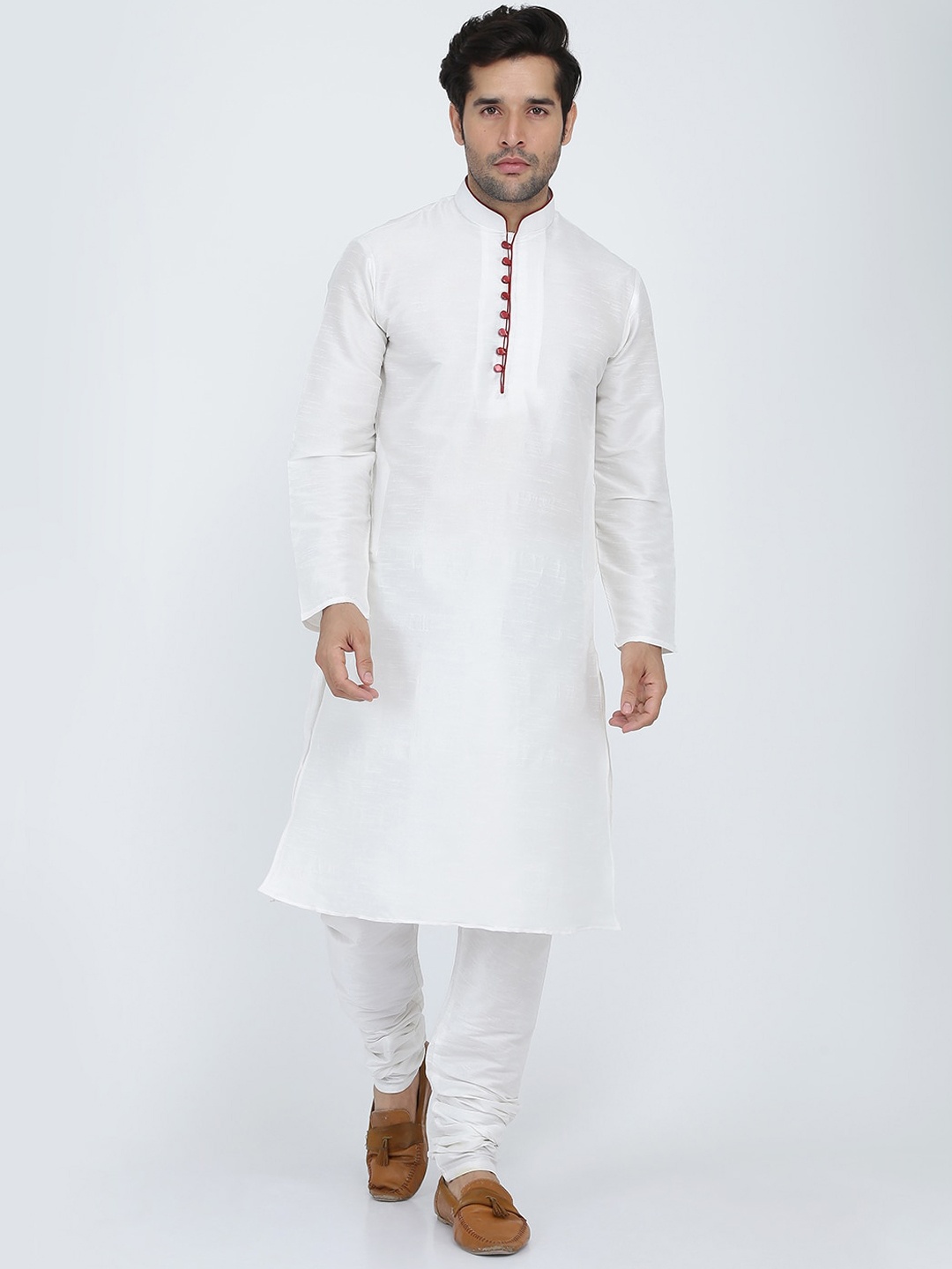 

ROYAL KURTA Men White Silk Blend Loop Button Kurta