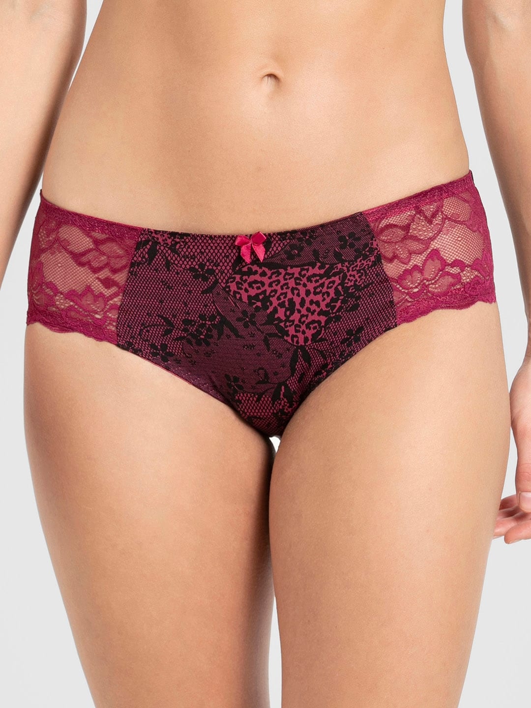

Jockey Women Burgundy Low Rise Printed Lace Hipster Briefs 1814-0105-PNWPR