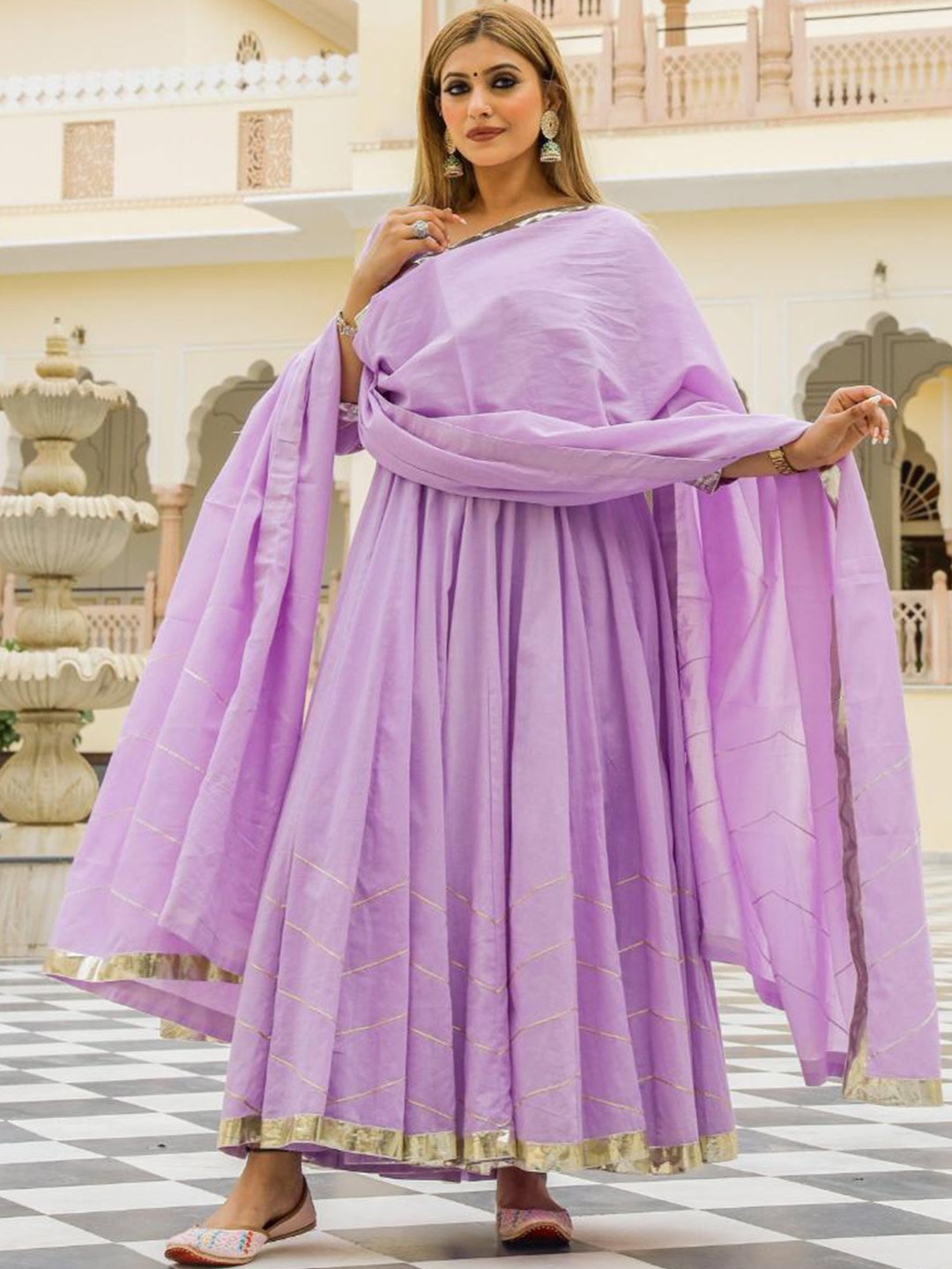 

Baisacrafts Women Lavender Gotta Patti Pure Cotton Kurta & Trousers With Dupatta