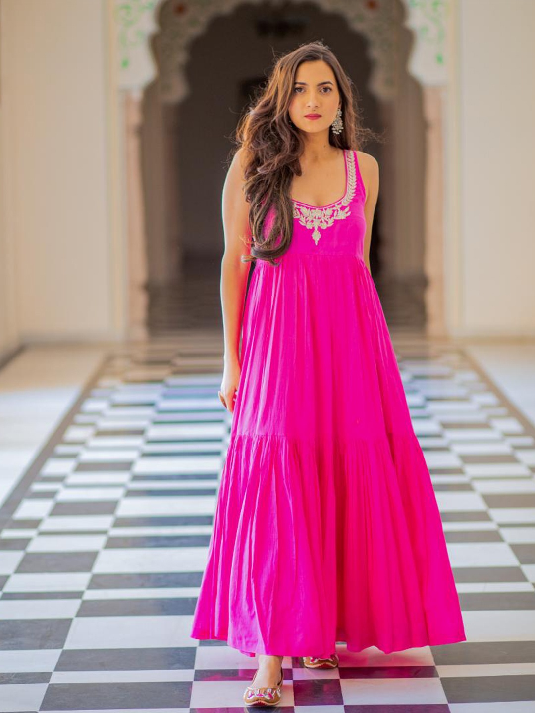 

Baisacrafts Women Magenta Embroidery Ethnic Maxi Dress
