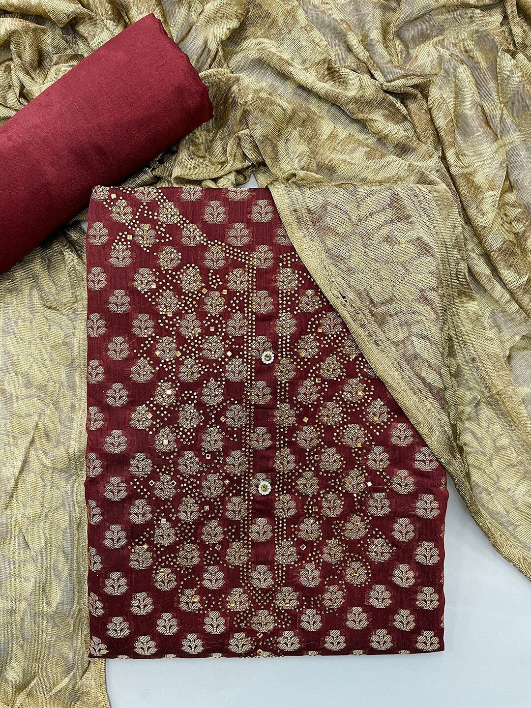 

JATRIQQ Women Maroon Dress Material