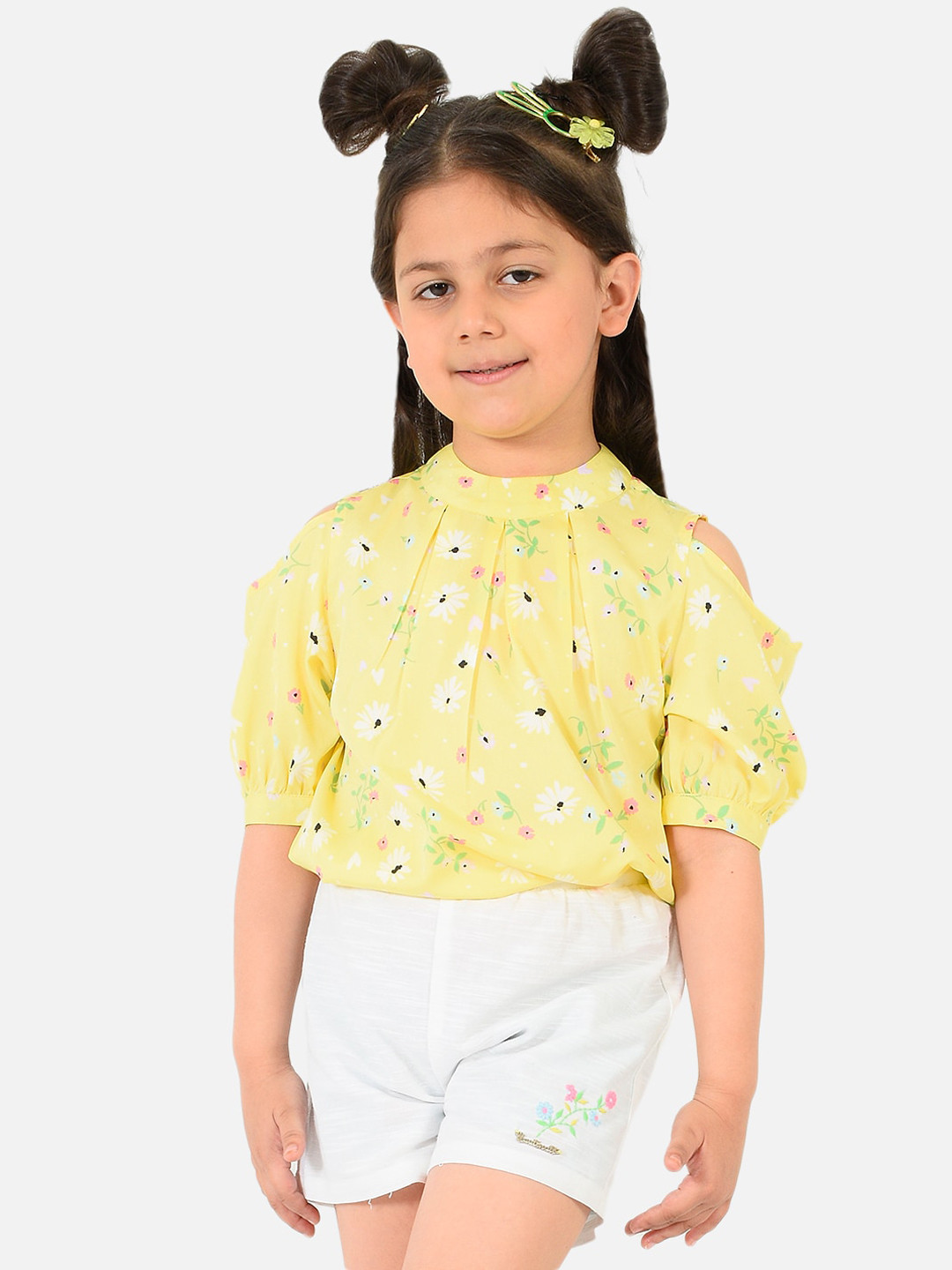 

Nauti Nati Girls Yellow & White Printed Top with Shorts