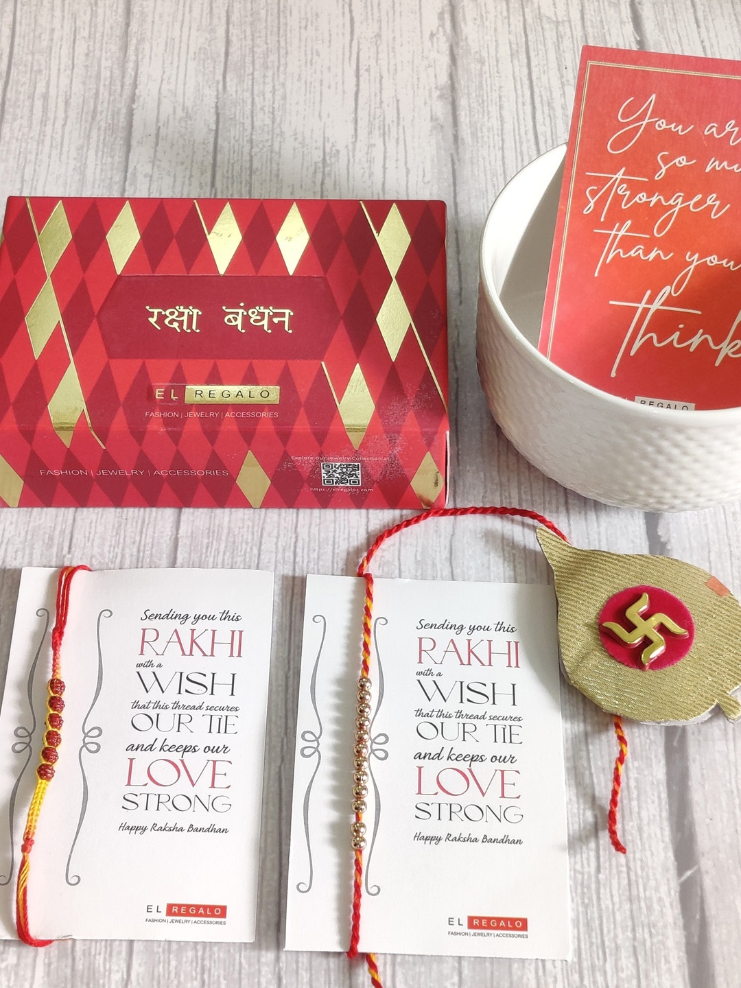 

EL REGALO Set Of 2 Red & Yellow Beaded Rakhi With Roli-Chawal