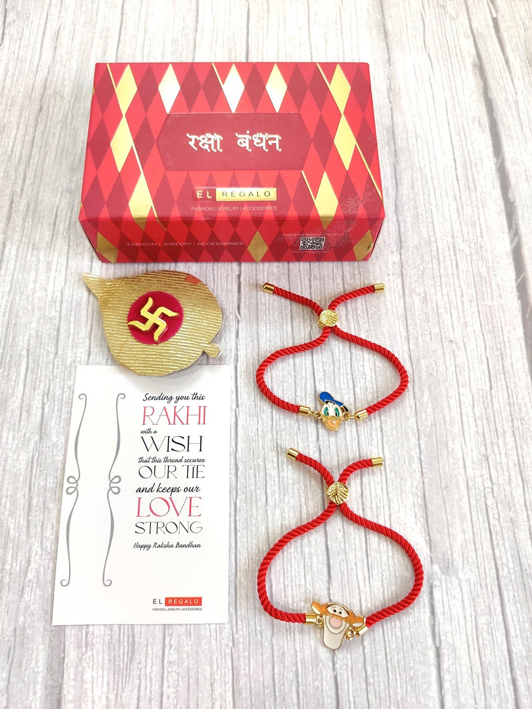 

EL REGALO Set Of 2 Gold-Toned & Red Beaded Rakhi