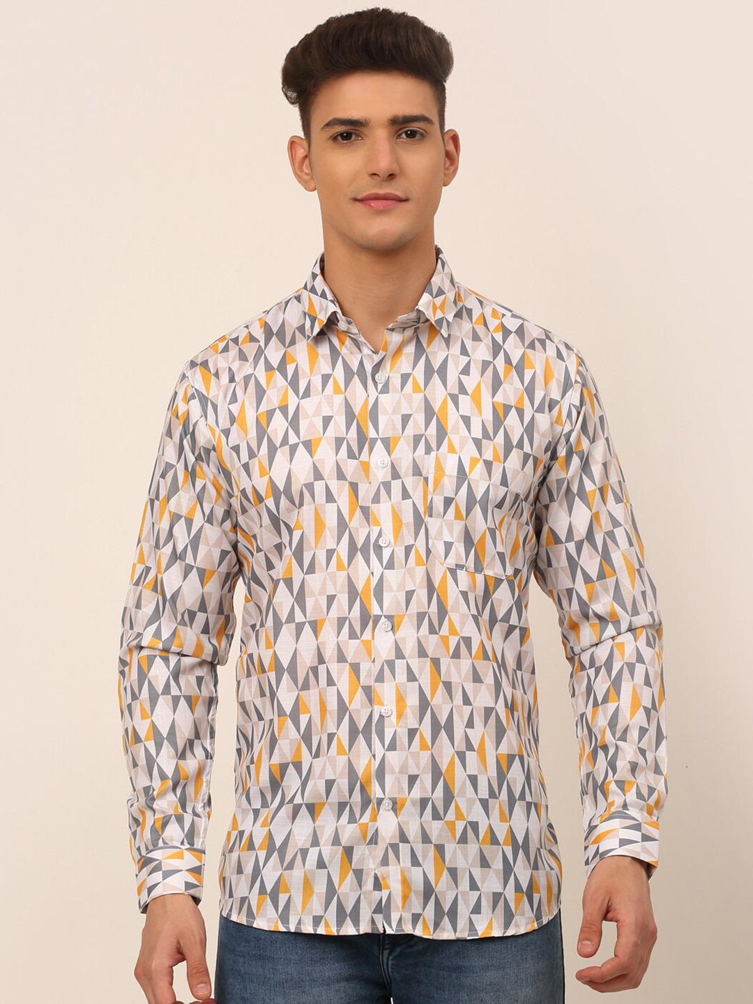 

JAINISH Men White Classic Printed Casual Long sleeve Shirt