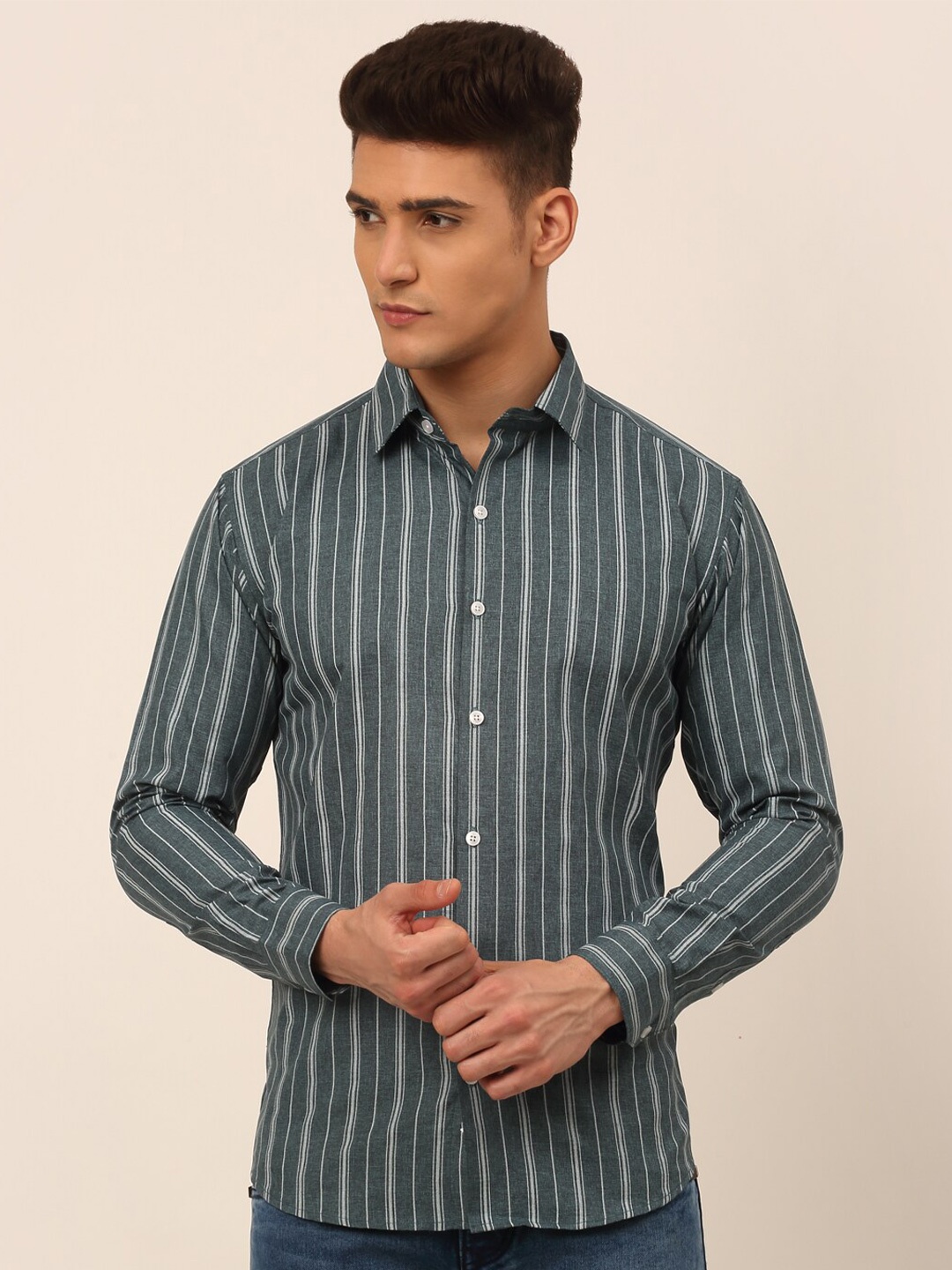

JAINISH Men Grey Classic Striped Casual Shirt