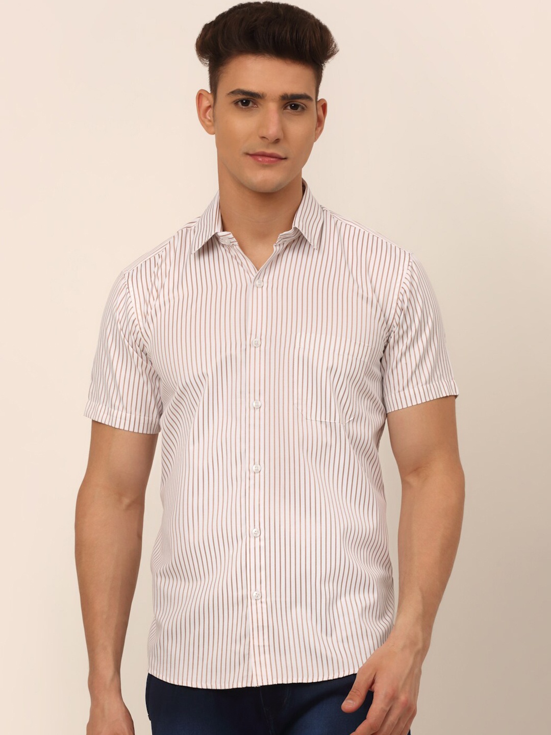 

JAINISH Men White Classic Striped Casual Shirt